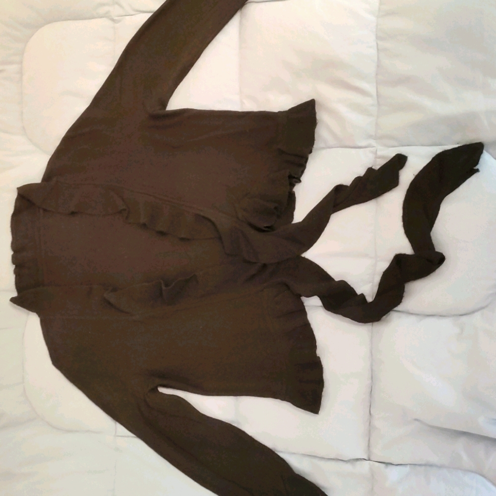Women's black sweater cardigan with ruffle ties